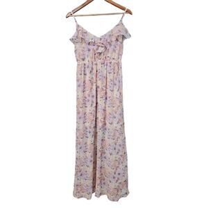 Lovesome Ruffle Floral Maxi Dress Purple Multi Size L